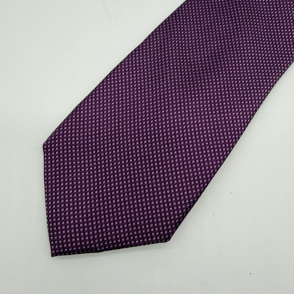 Michael Kors Mens Silk Necktie Purple Geometric Micro Pattern Office Workwear